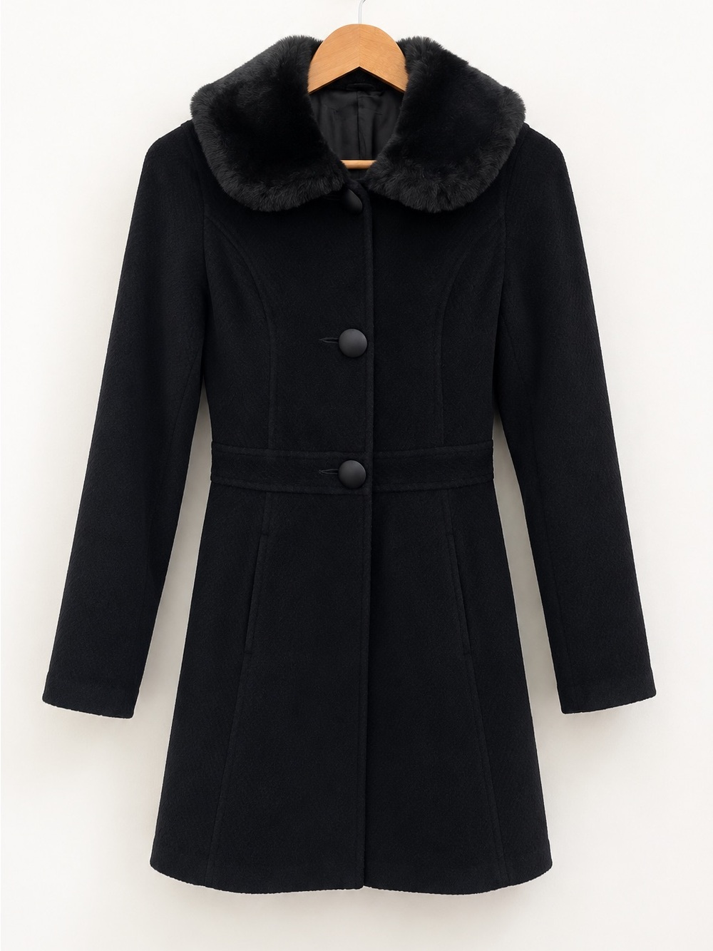 Arden B Y2K Wool Angora Coat Faux Fur Collar XS Black Tell Me Lies Screen Worn